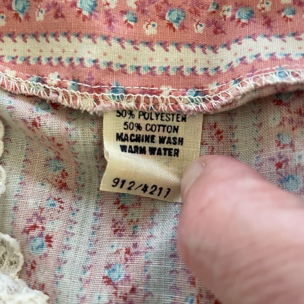 Vintage 70s Cottage Core Country Bicentennial Blouse Calico Lace S - Picture 9 of 9